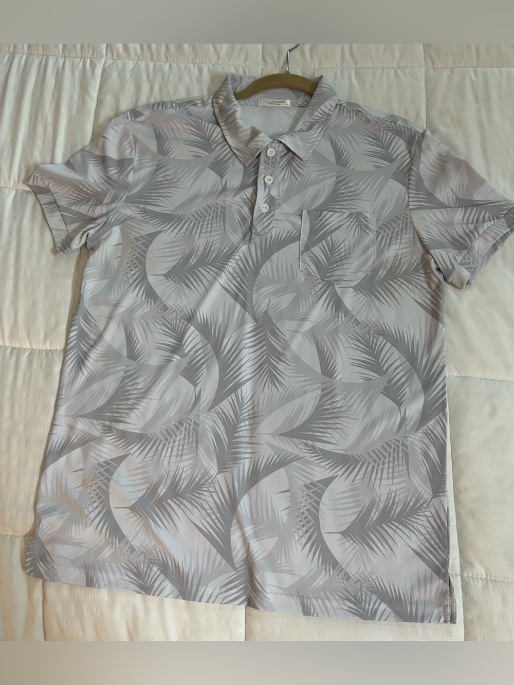Coofandy Light/Dark Gray Palm Print Active Short Sleeve Golf  Polo•Size Medium
